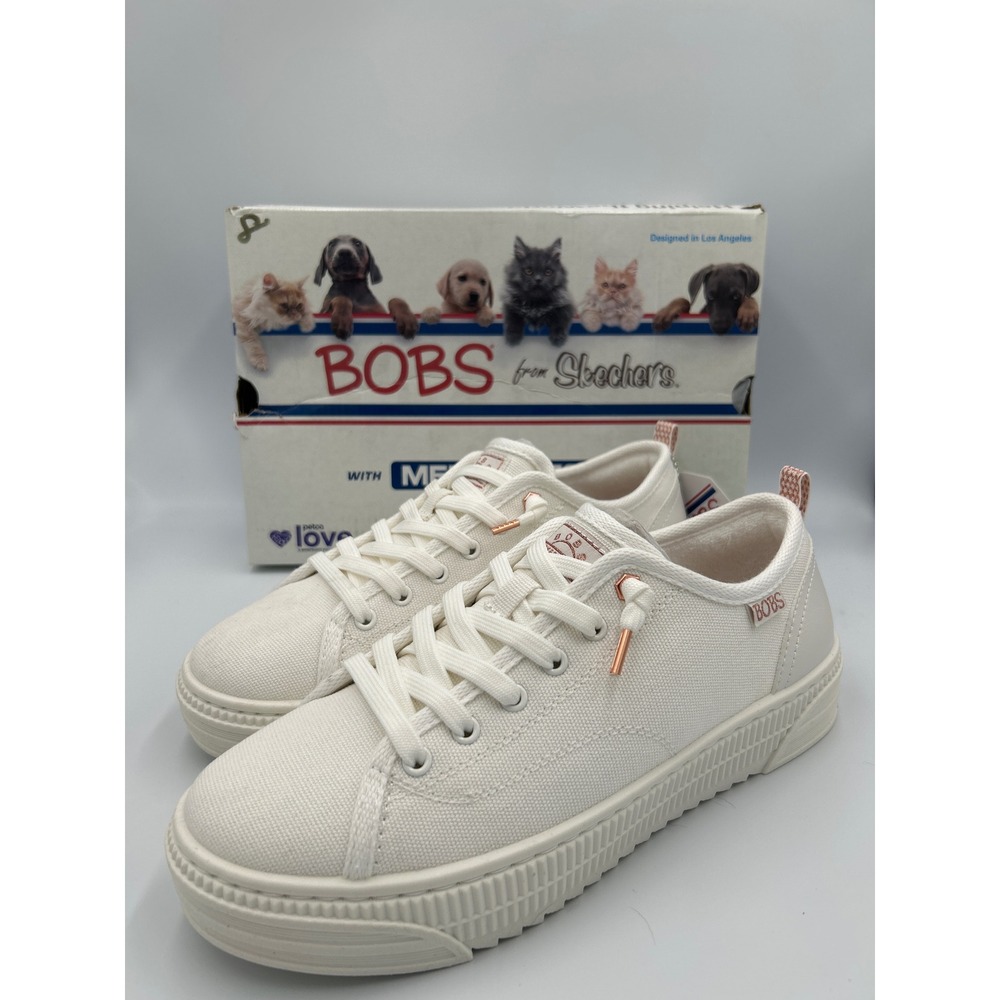 Skechers Bobs B Cute Platform Sneakers Off White Canvas Rose Gold Vegan Size 8 - Picture 8 of 8